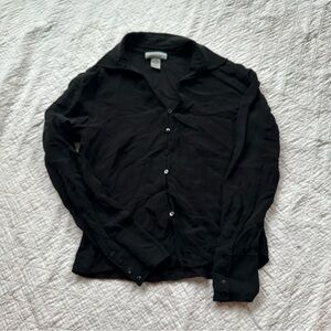 Sheer Black Silk Blend Long Sleeve Button down Shirt Sexy Mesh Whimsygoth Indie